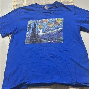 Blue Graphic T-Shirt with Starry Night Print